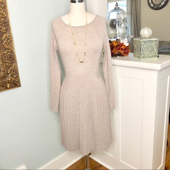 Tibi Cream Merino Wool Pleated Luxury Sweater Dress Long Sleeve Small - Picture 3 of 8